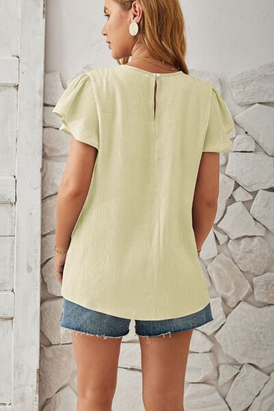 Round Neck Keyhole Cap Sleeve T-Shirt