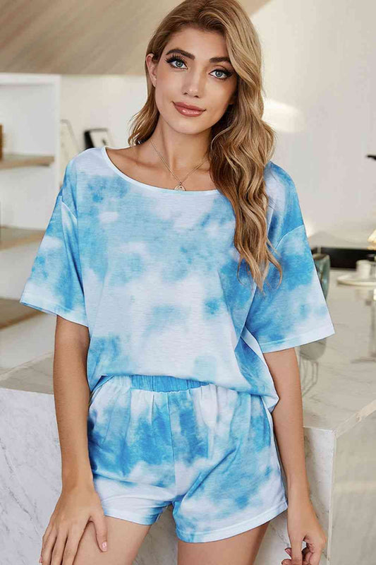 Tie-Dye Boat Neck Top and Shorts Lounge Set