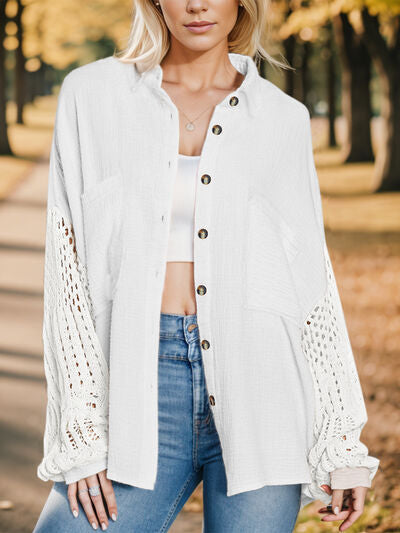 Textured Button Up Dropped Shoulder Shirt