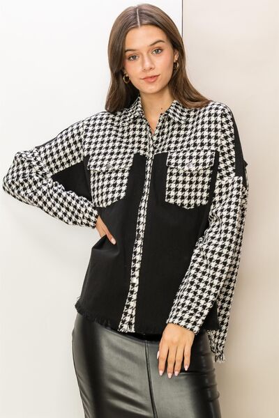 HYFVE Houndstooth Contrast Raw Hem Jacket  Shop One Place