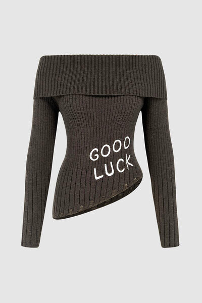 GOOD LUCK Distressed Off-Shoulder Sweater  Shop One Place