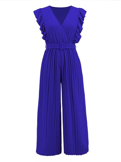 Ruffled Surplice Cap Sleeve Jumpsuit