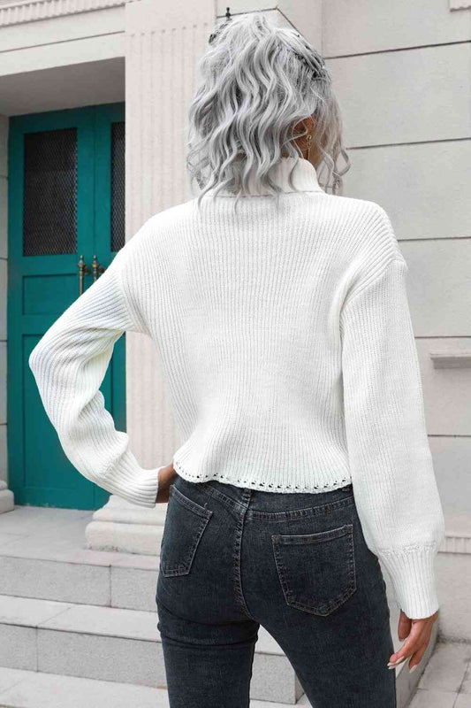 Turtleneck Dropped Shoulder Sweater  Shop One Place