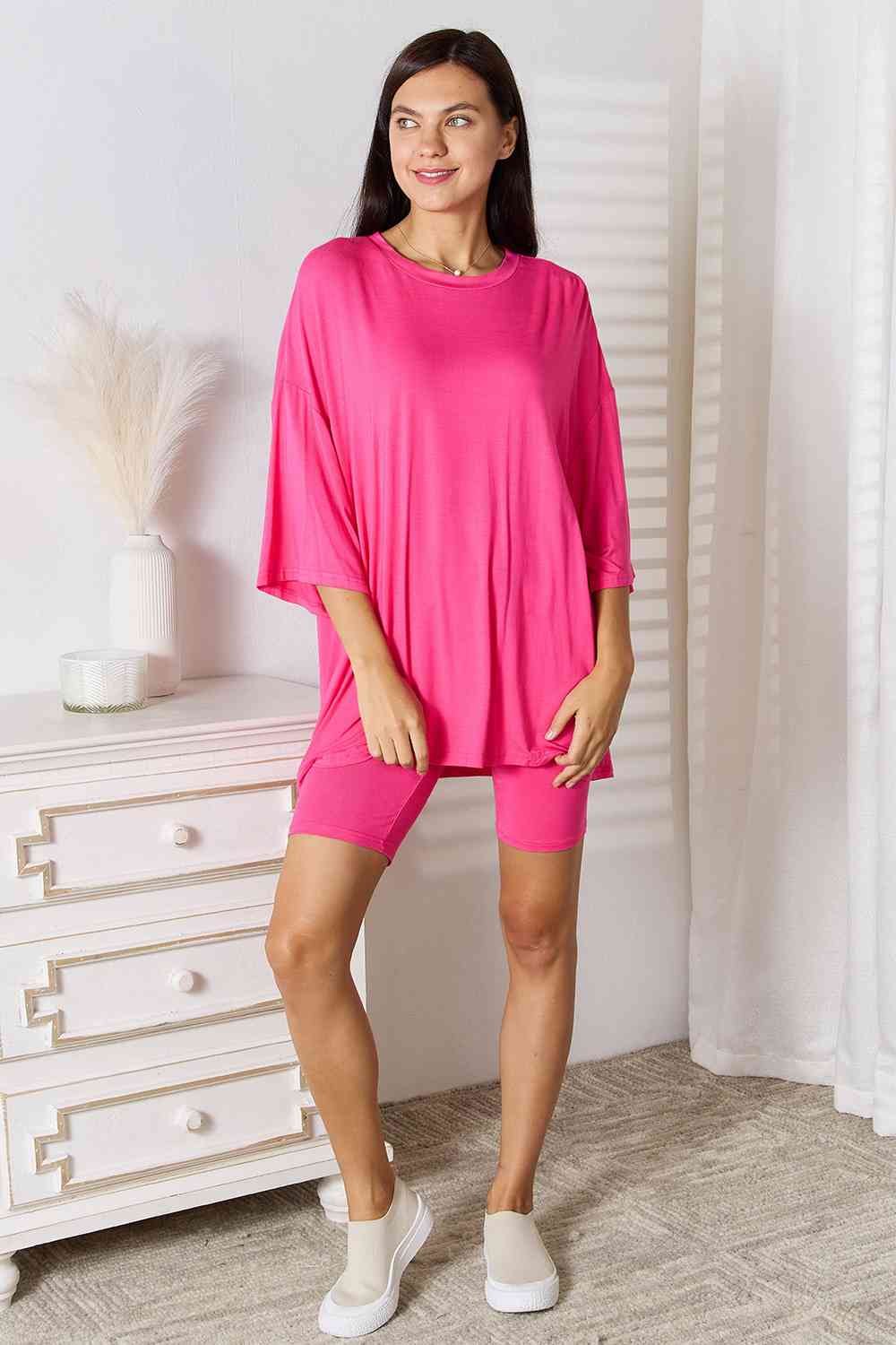 Basic Bae Full Size Soft Rayon Three-Quarter Sleeve Top and Shorts Set  Shop One Place
