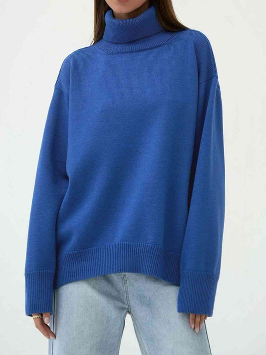 Turtle Neck Dropped Shoulder Sweater  Shop One Place