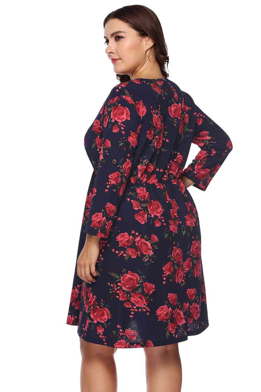 Plus Size Floral Print Half Zip Up Dress  Shop One Place