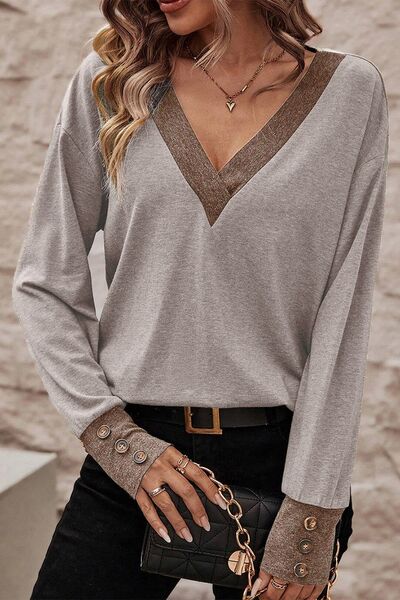V-Neck Dropped Shoulder Blouse  Shop One Place