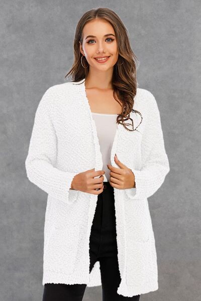 Pocketed Open Front Long Sleeve Cardigan  Shop One Place