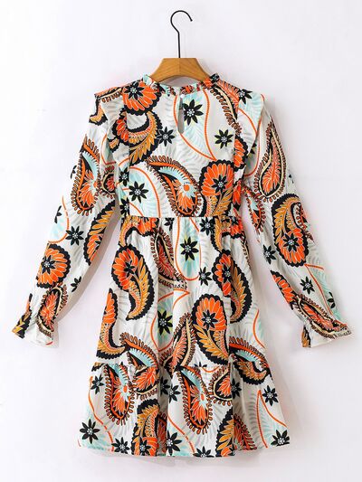 Ruffled Printed Flounce Sleeve Mini Dress  Shop One Place