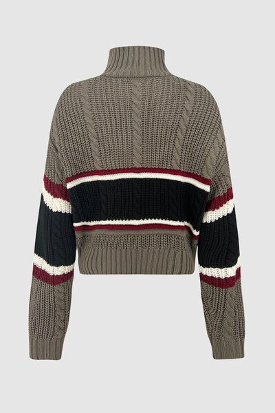 Cable-Knit Striped Quarter Zip Turtleneck Sweater  Shop One Place