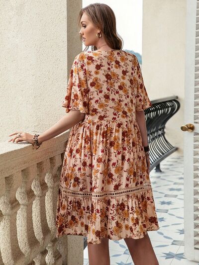 Plus Size Floral Crochet Flutter Sleeve Dress  Shop One Place