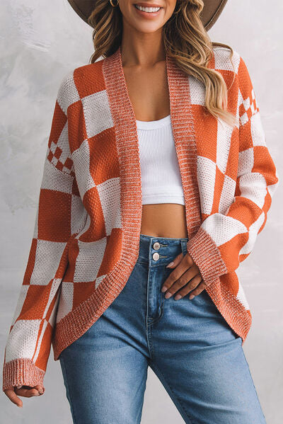 Plaid Open Front Dropped Shoulder Cardigan  Shop One Place