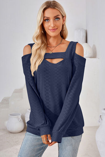 Cutout Square Neck Cold Shoulder T-Shirt  Shop One Place