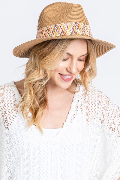 Fame Contrast Detail Wide Brim Straw Hat