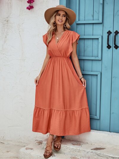 Ruffled Surplice Cap Sleeve Dress