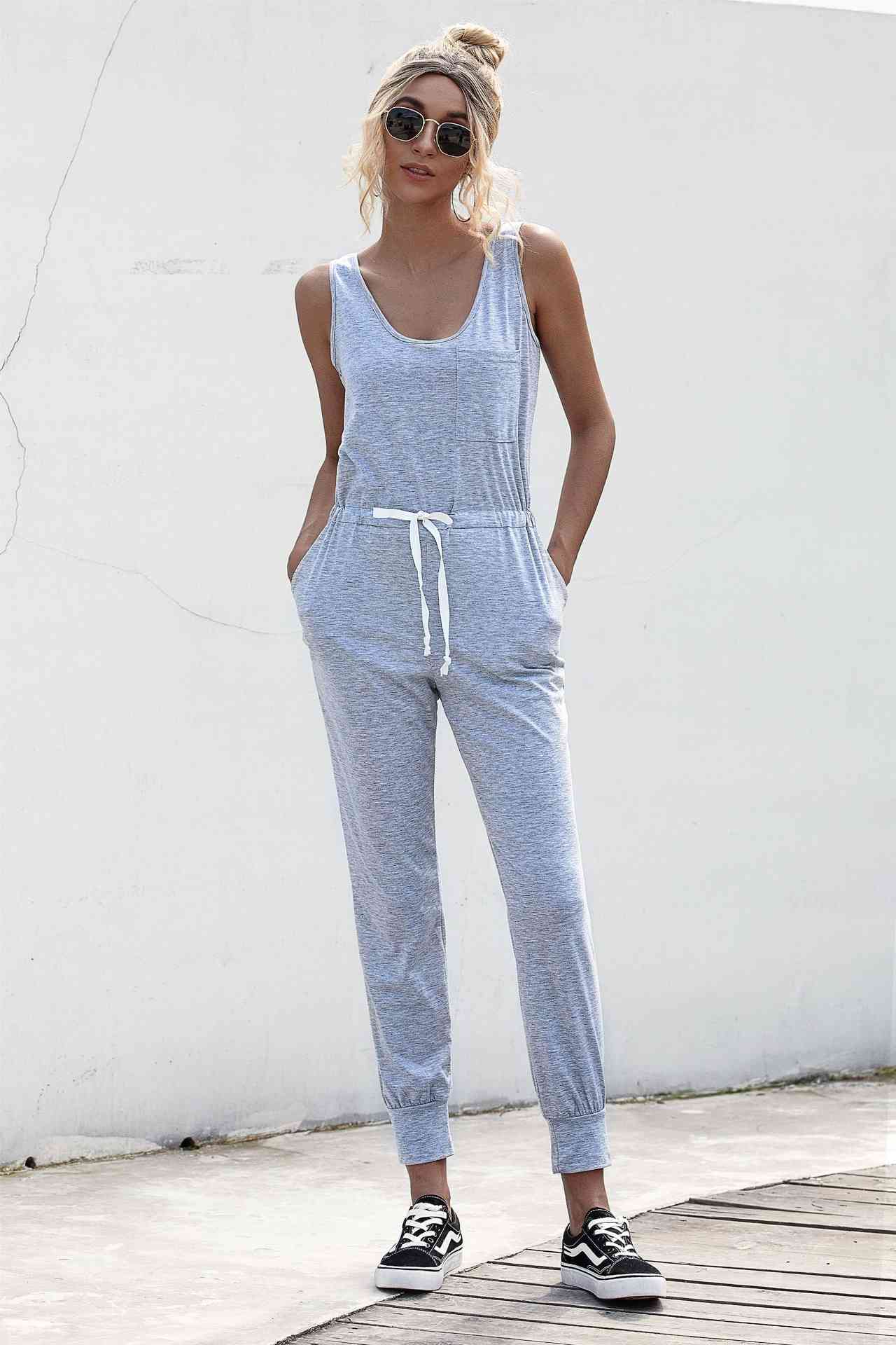 Knot Sleeveless Waist Jumpsuit  Shop One Place