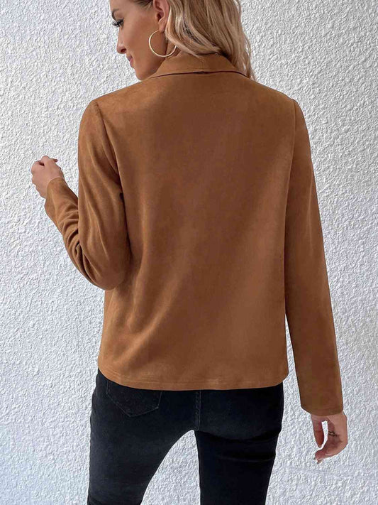 Collared Neck Long Sleeve Jacket  Shop One Place