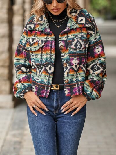 Geometric Dropped Shoulder Balloon Sleeve Outerwear  Shop One Place