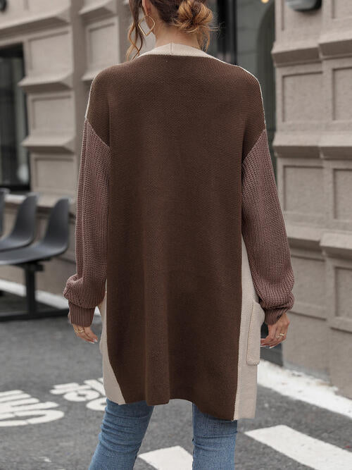 Contrast Open Front Long Sleeve Cardigan  Shop One Place