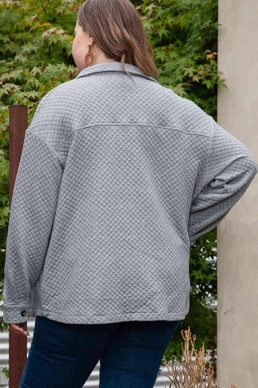 Plus Size Collared Neck Button Up Pocketed Jacket  Shop One Place