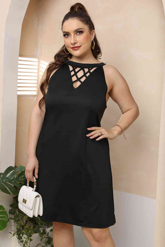 Plus Size Cutout Round Neck Sleeveless Dress  Shop One Place