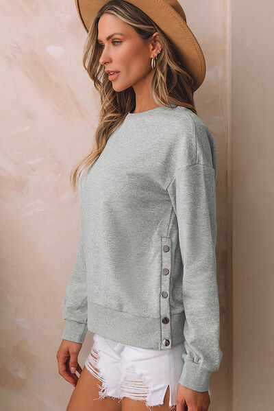 Round Neck Dropped Shoulder Sweatshirt  Shop One Place