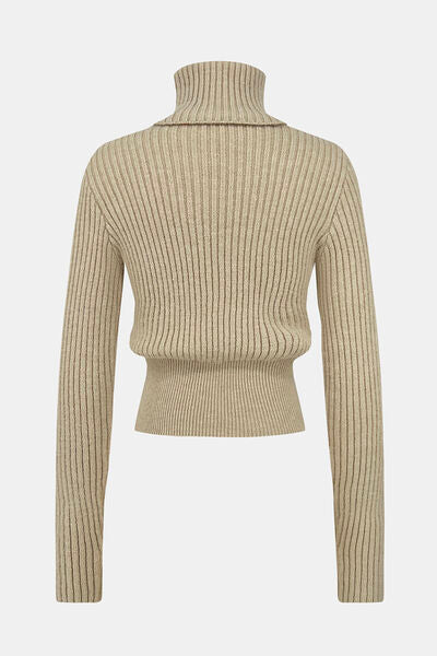 Ribbed Turtleneck Long Sleeve Sweater  Shop One Place