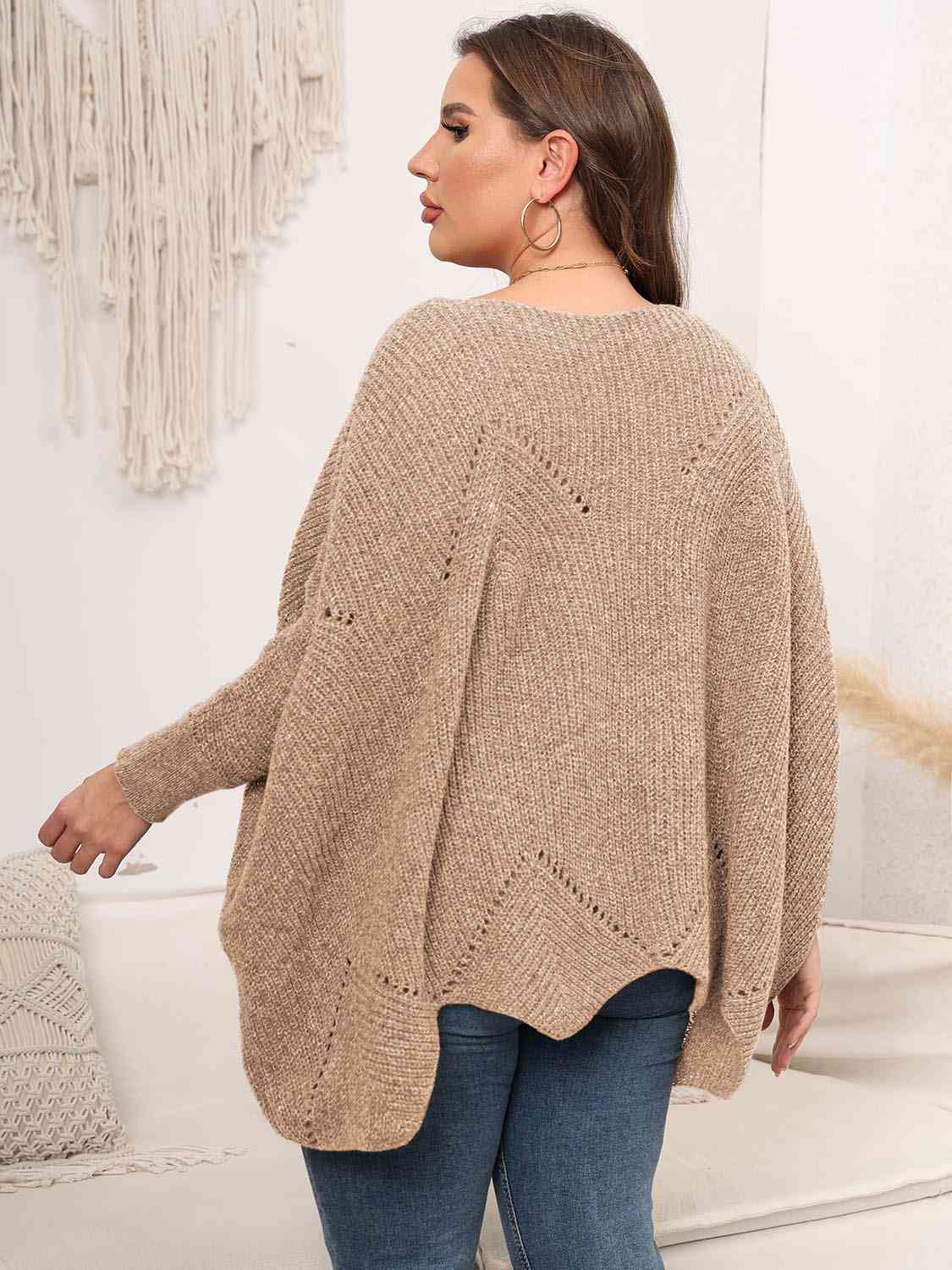 Plus Size Round Neck Batwing Sleeve Sweater