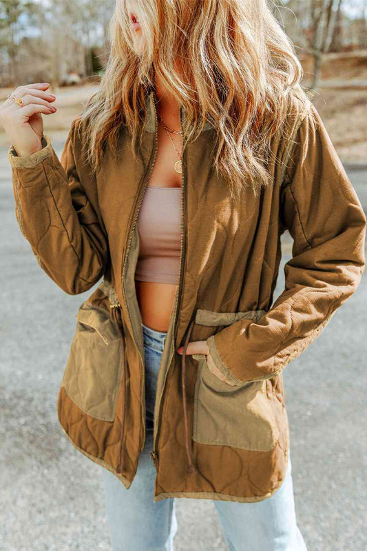 Drawstring Waist Zip-Up Jacket  Shop One Place