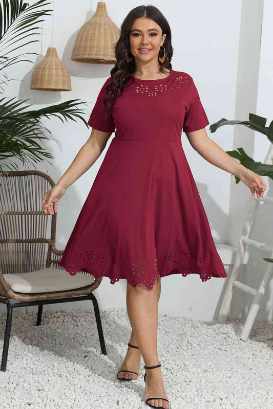 Plus Size Round Neck Openwork Dress  Shop One Place