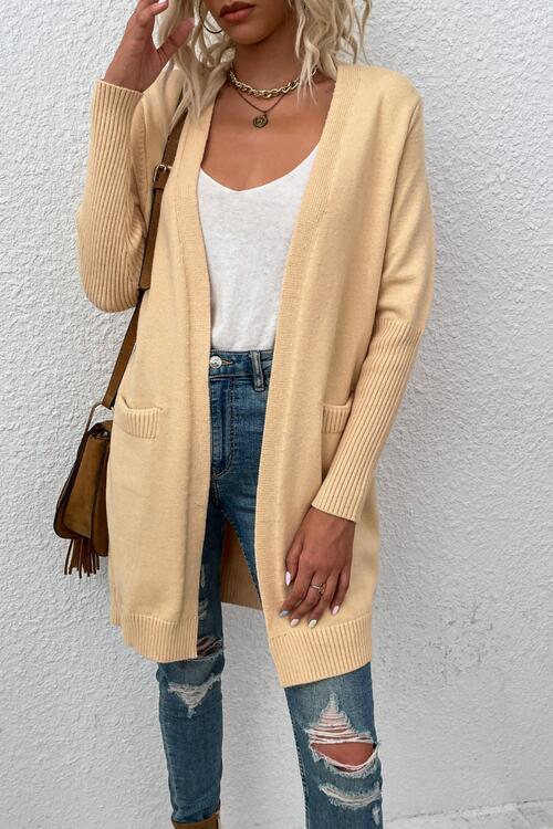 Open Front Long Sleeve Cardigan with Pockets  Shop One Place