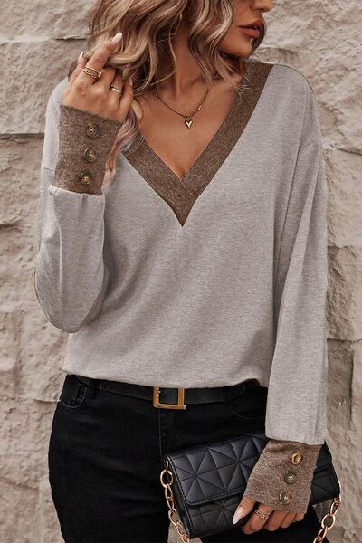 V-Neck Dropped Shoulder Blouse  Shop One Place