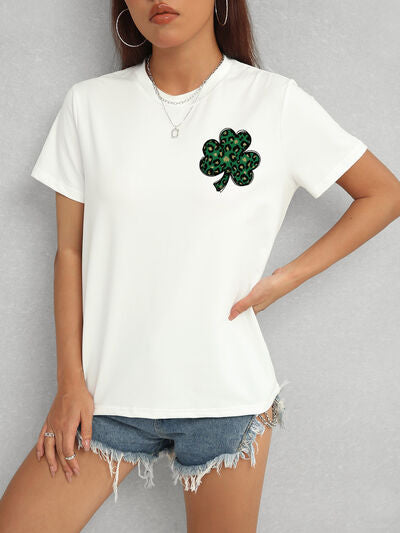 Lucky Clover Round Neck Short Sleeve T-Shirt  Shop One Place