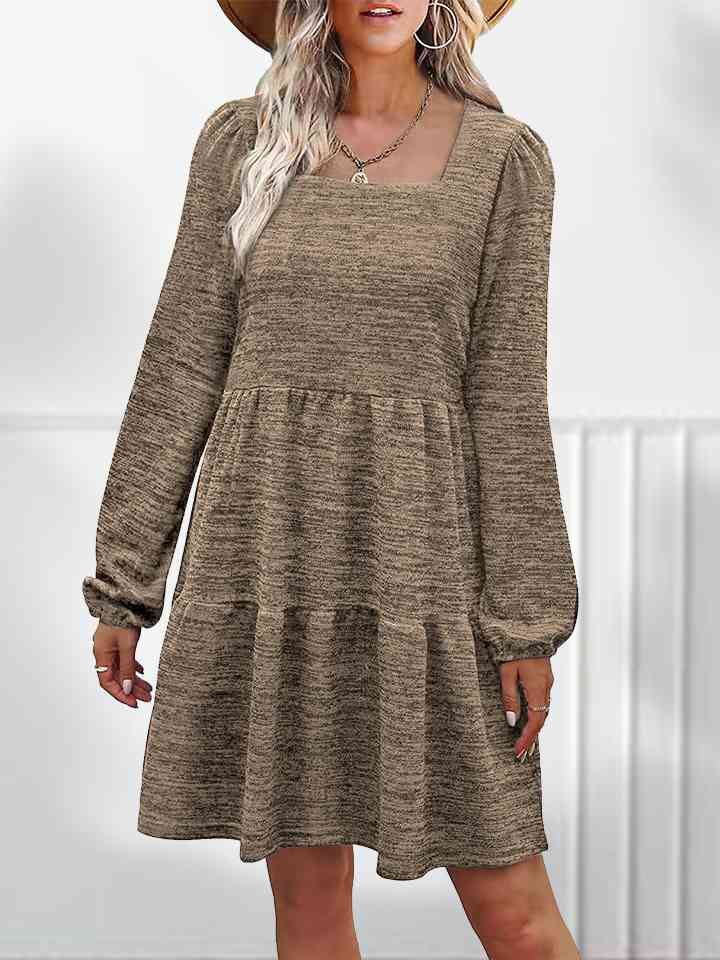 Square Neck Long Sleeve Dress