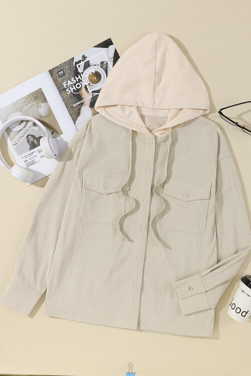 Pocketed Hooded Long Sleeve Jacket