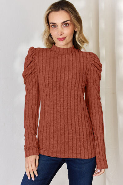 Basic Bae Full Size Ribbed Mock Neck Puff Sleeve T-Shirt  Shop One Place