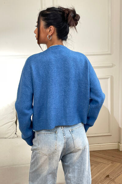 Button Up Long Sleeve Cropped Cardigan  Shop One Place