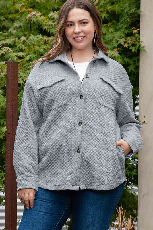 Plus Size Collared Neck Button Up Pocketed Jacket  Shop One Place