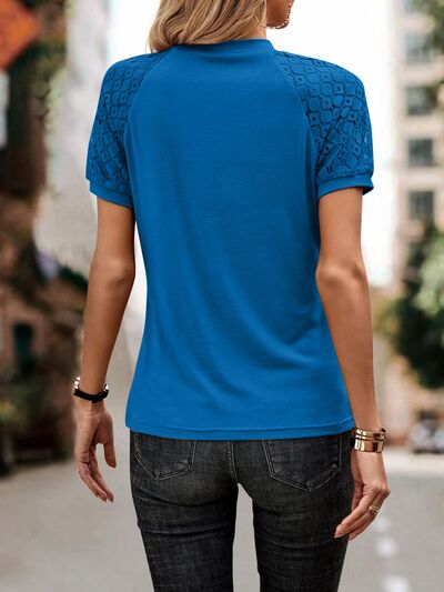 Openwork Lace Detail Short Sleeve T-Shirt