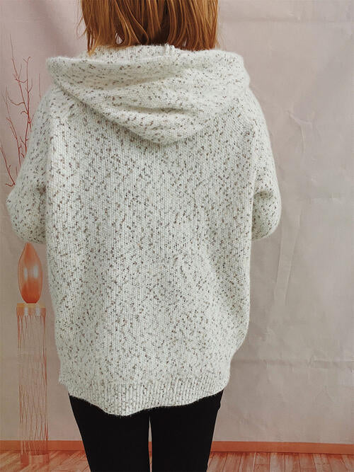 Zip Up Drawstring Long Sleeve Hooded Sweater  Shop One Place