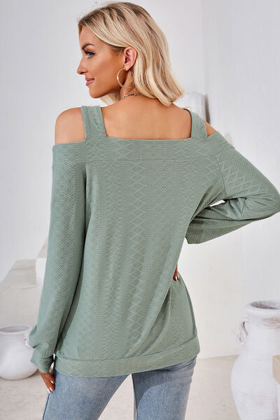 Cutout Square Neck Cold Shoulder T-Shirt  Shop One Place