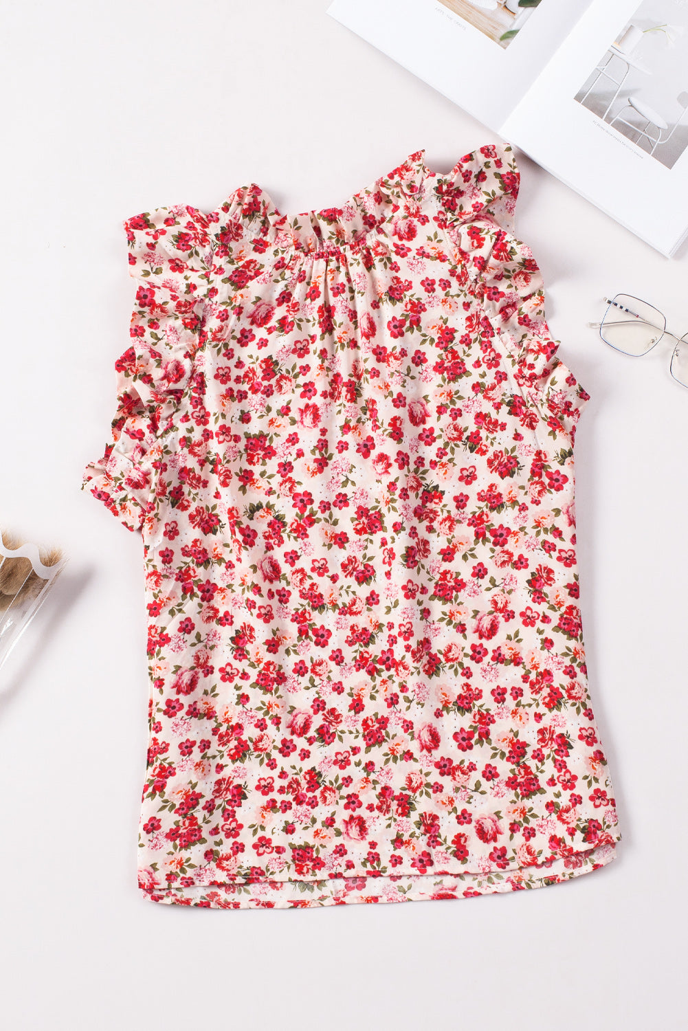 Floral Ruffle Sleeveless Top