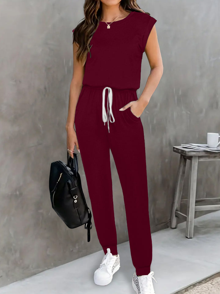Drawstring Round Neck Sleeveless Jumpsuit  Shop One Place
