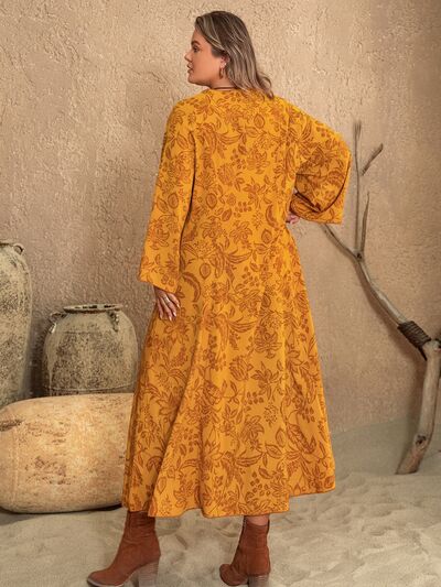 Plus Size Printed Slit Long Sleeve Dress  Shop One Place