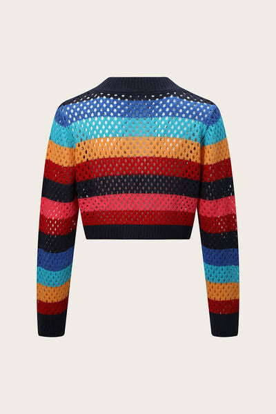 Openwork Color Block Tied Cardigan  Shop One Place