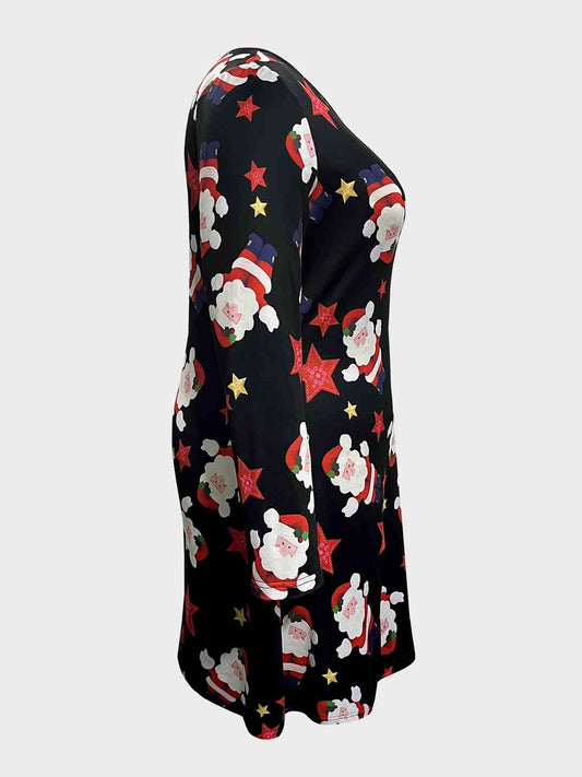 Plus Size Santa Printed Round Neck Dress  Shop One Place