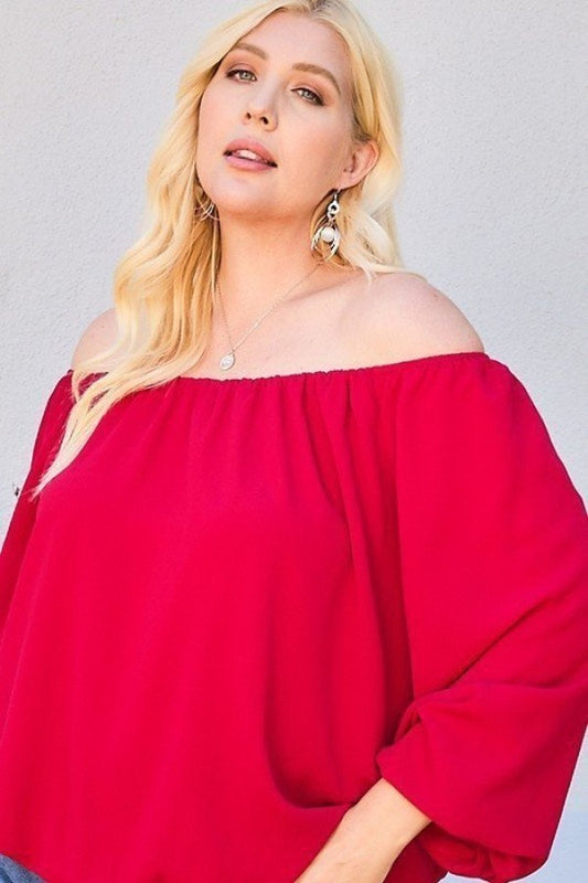 Off Shoulder Long Bubble Sleeve Solid Top