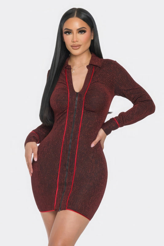 Mock Neck Long Sleeve Mini Dress  Shop One Place