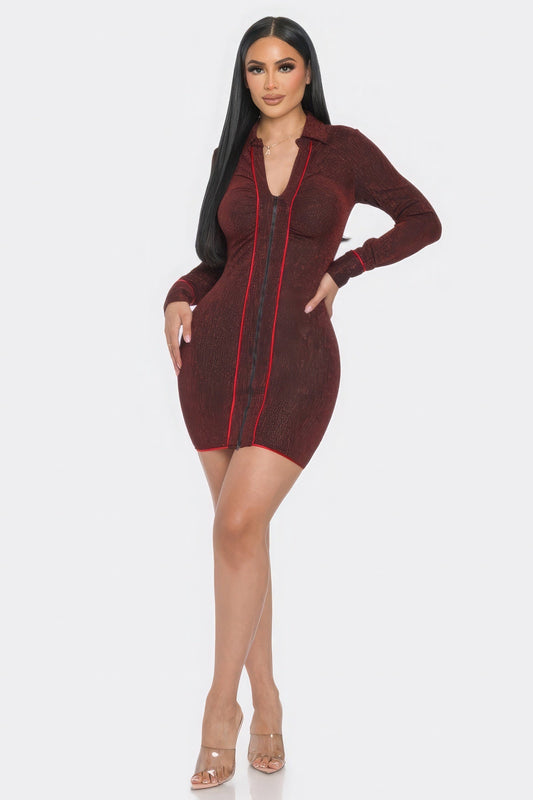 Mock Neck Long Sleeve Mini Dress  Shop One Place