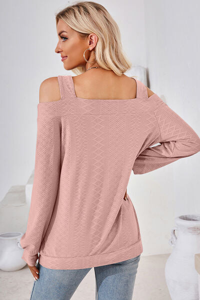 Cutout Square Neck Cold Shoulder T-Shirt  Shop One Place